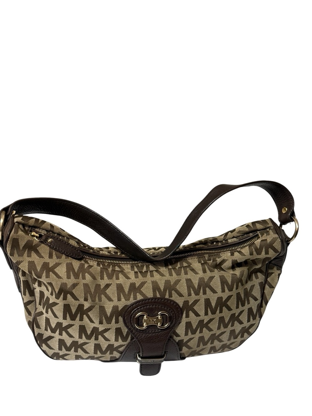 Michael Kors Brown and Tan MK Logo Shoulder Bag